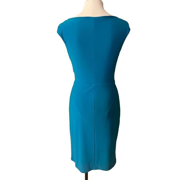 Ralph Lauren Dress 8 Stretch Sheath Blue Green Washable Knot Career Church - Picture 3 of 12